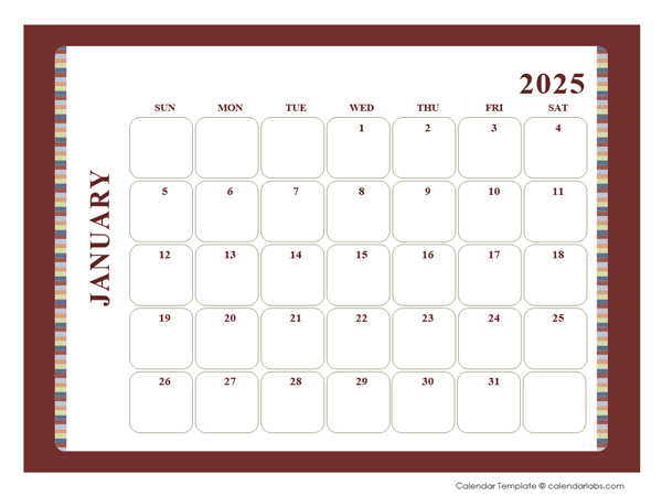 2025 Calendar Template Large Boxes