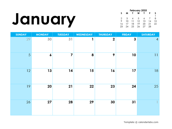 2025 Blank Calendar Colorful Design