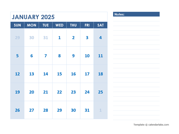 2025 Blank Printable Calendar