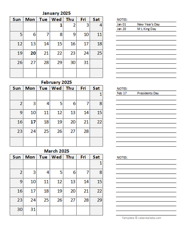 2025 Blank Printable Calendar