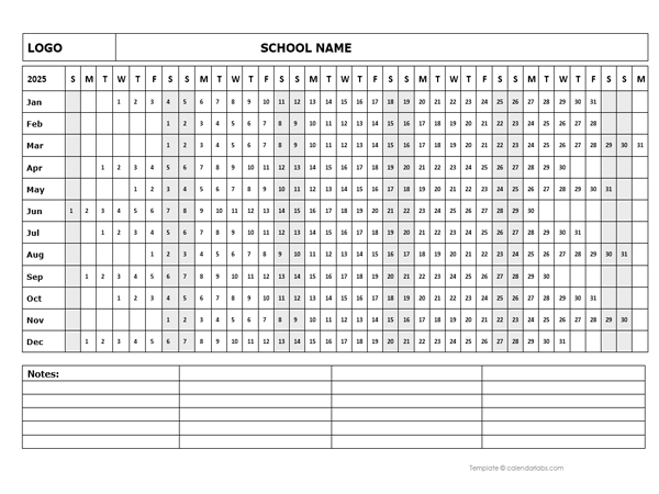 2025 Blank Landscape Yearly Calendar Template