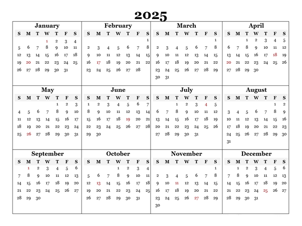 2025 Blank Yearly Word Calendar Template