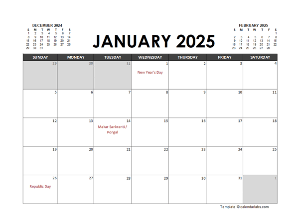 2025 Calendar Planner India Excel