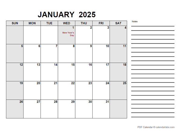 2025 Calendar with Canada Holidays PDF