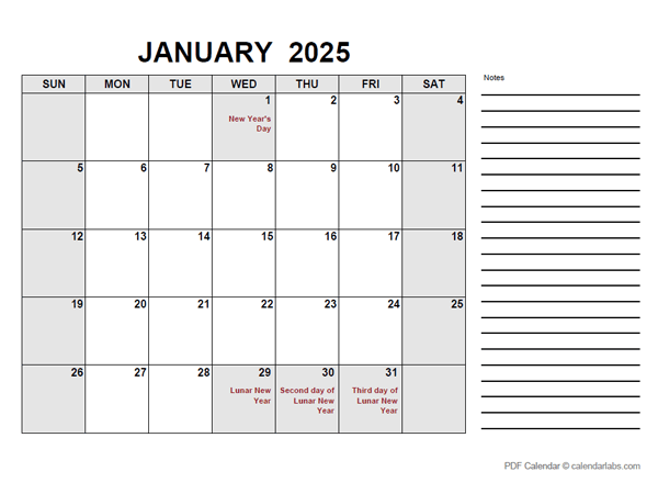 2025 Calendar with Hong Kong Holidays PDF