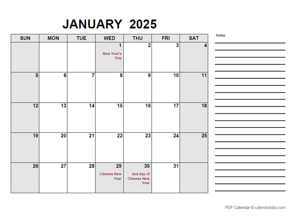 2025 Calendar with Malaysia Holidays PDF