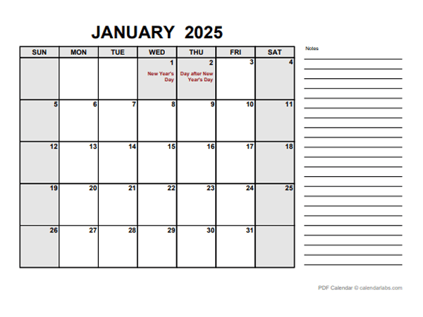 2025 Calendar with New Zealand Holidays PDF