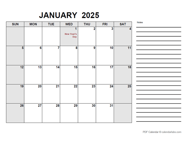2025 Calendar with South Africa Holidays PDF
