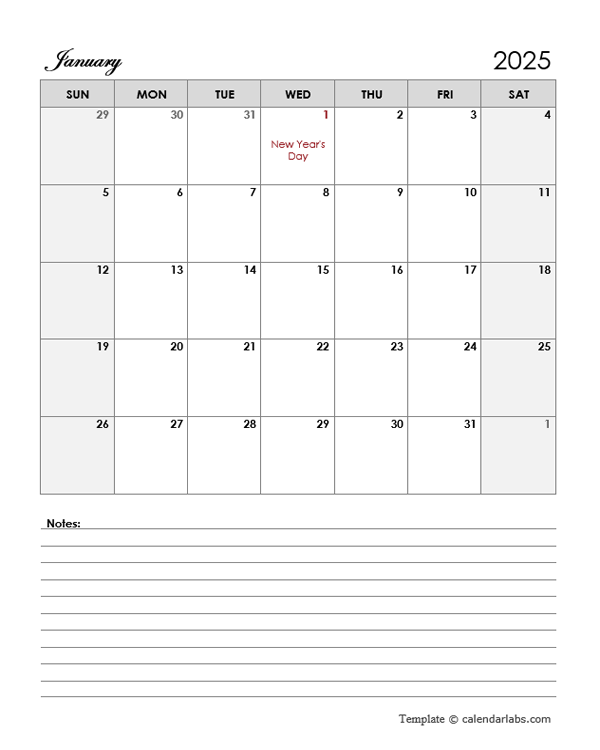 2025 Canada Calendar Template Large Boxes