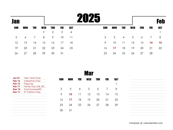 2025 Canada Quarterly Planner Template