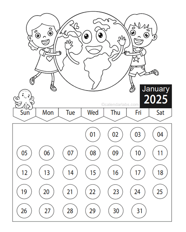 2025 Children Coloring Book Calendar