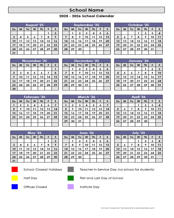 2025 Customizable Yearly Calendar Aug-Jul