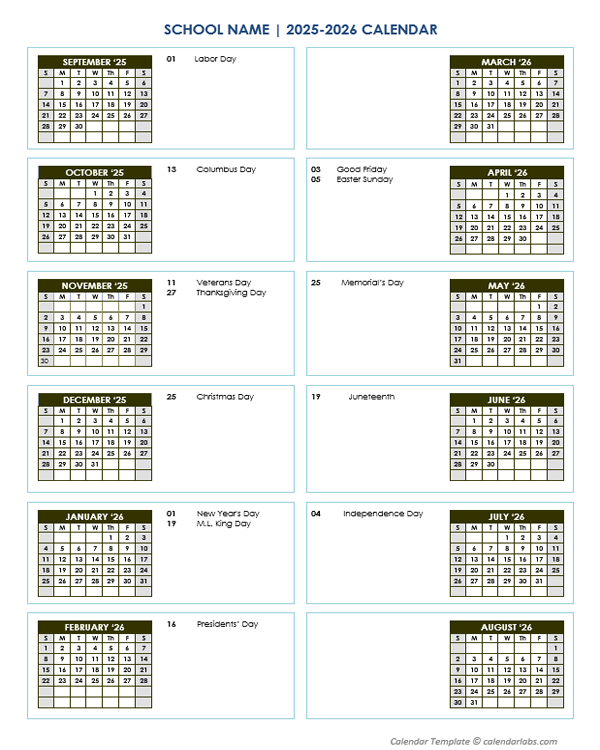 2025 Editable Yearly Calendar Sep-Aug