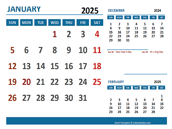 2025 Excel Calendar with Holidays