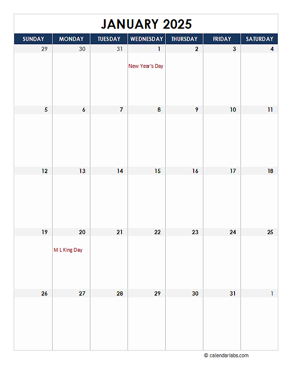 2025 Excel Monthly Calendar Template