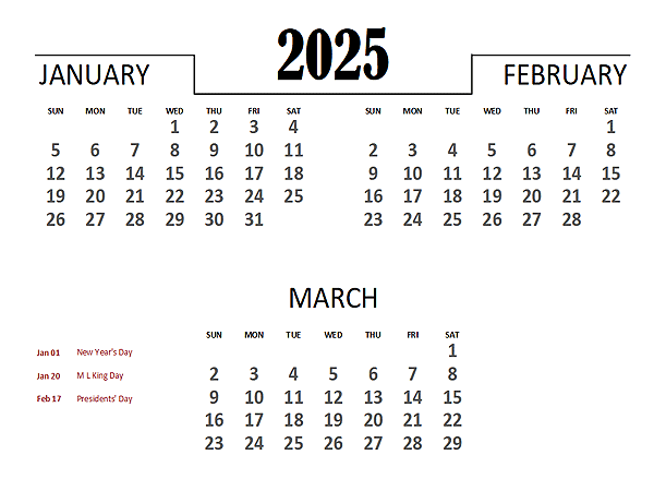 2025 Excel Quarterly Calendar Template