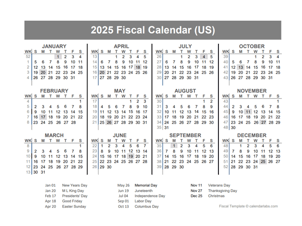 2025 USA Fiscal Quarter Calendar