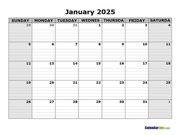 2025 Free Blank Calendar