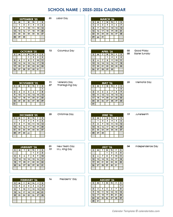 2025 Free School Yearly Calendar Sep