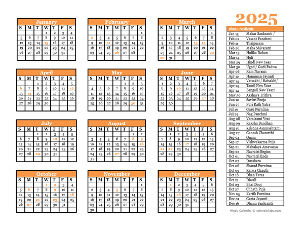 2025 Hindu Festivals Calendar Template - Free Printable Templates