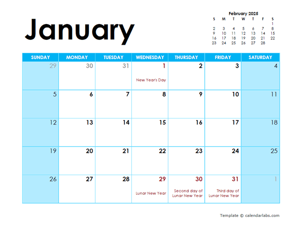 2025 Hong Kong Monthly Calendar Colorful Design