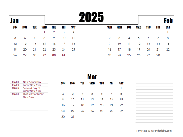 2025 Hong Kong Quarterly Planner Template