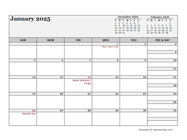 2025 India Calendar For Vacation Tracking