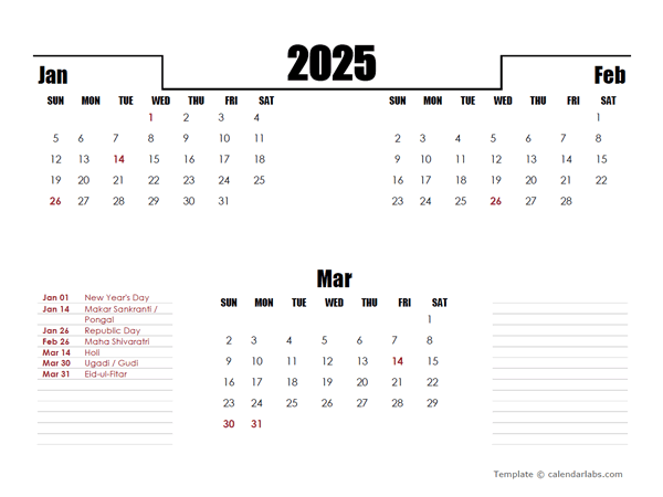 2025 India Quarterly Planner Template
