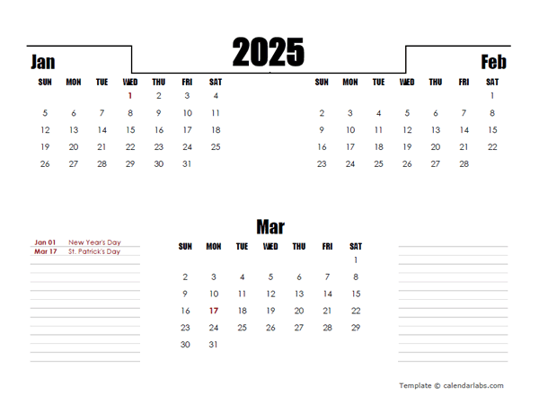 2025 Ireland Quarterly Planner Template