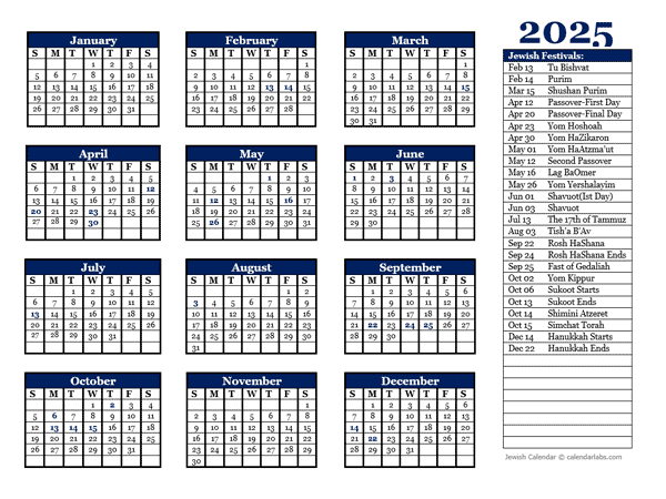 2025 Jewish Festivals Calendar Template - Free Printable Templates