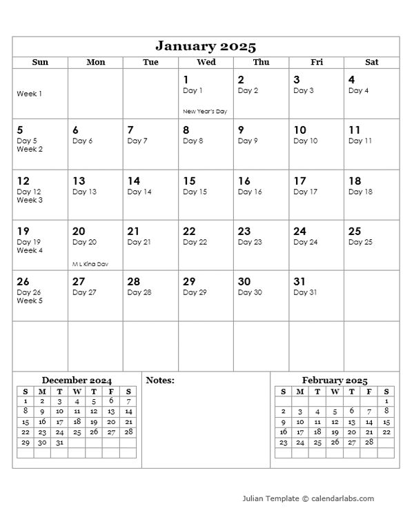 2025 Julian Day Calendar