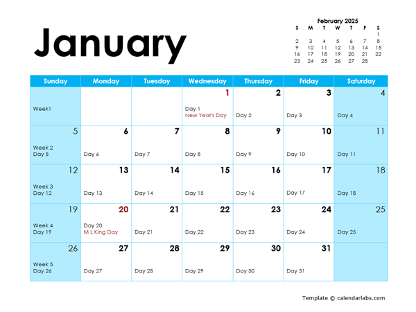 2025 Julian Monthly Calendar