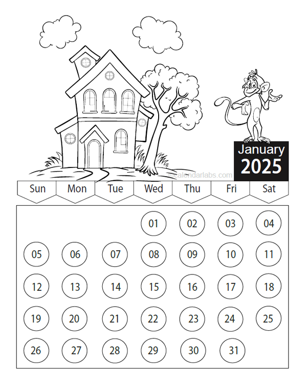 2025 Kids Cartoon Character Coloring Calendar