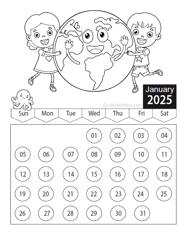 2025 Kids Coloring Book Calendar
