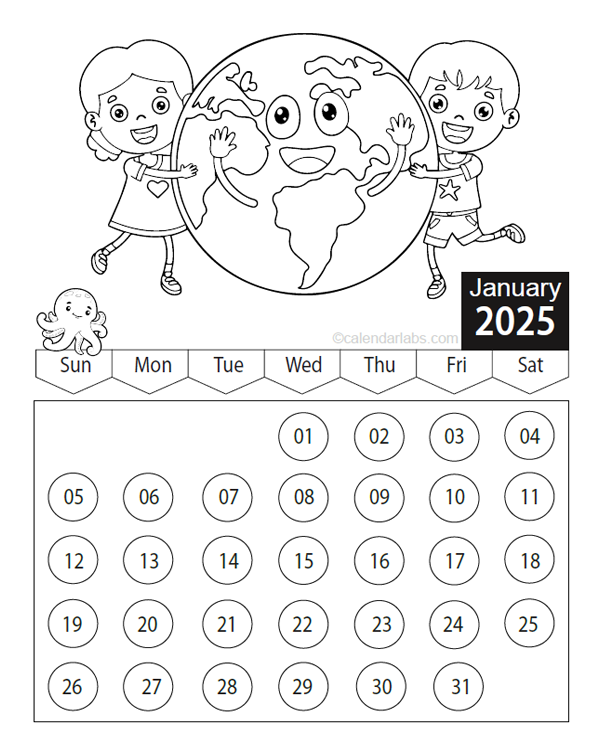 2025 Kids Coloring Book Calendar - Free Printable Templates