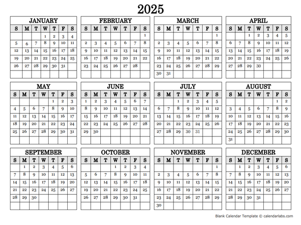 2025 Landscape Printable Calendar