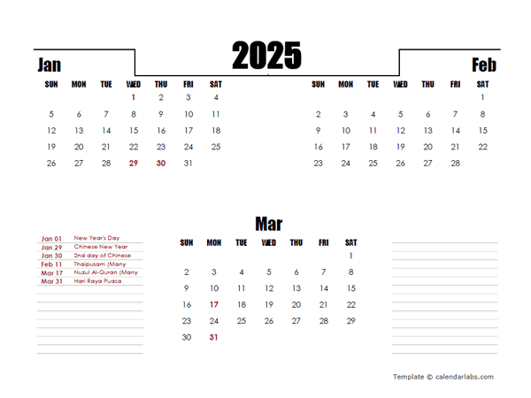 2025 Malaysia Quarterly Planner Template