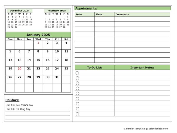 2025 Monthly Appointment Planner