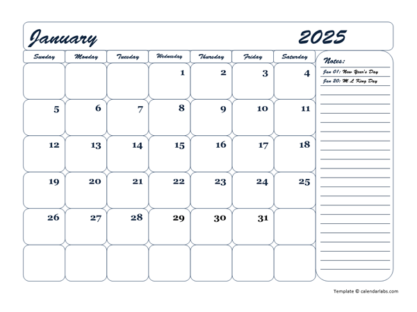 2025 Monthly Blank Calendar Template