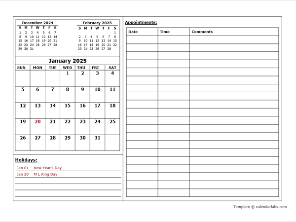 2025 Monthly Appointment Calendar