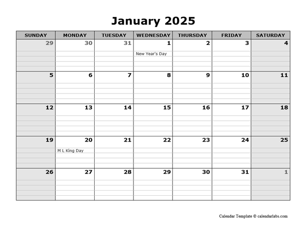 2025 Monthly Calendar With Daily Notes