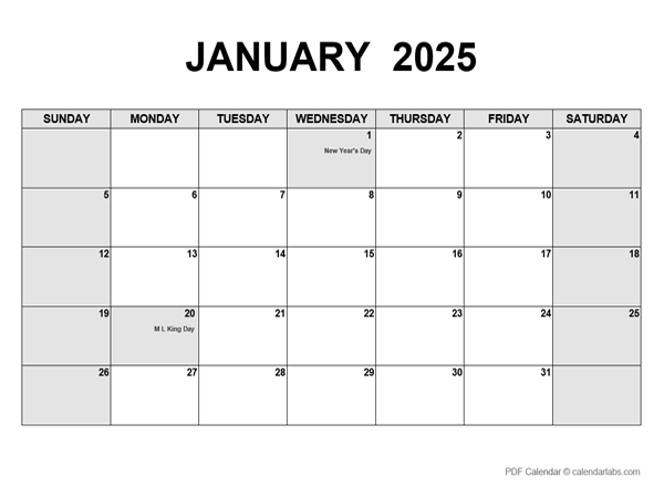 2025 Monthly Calendar PDF