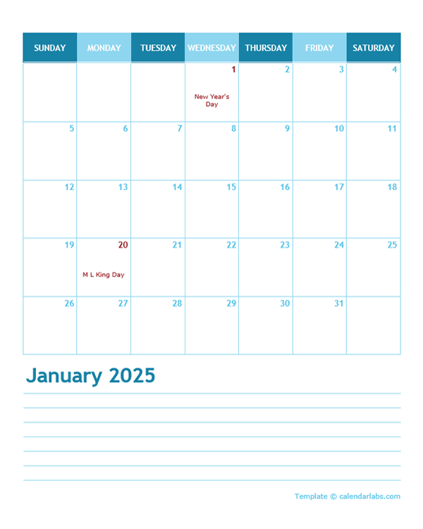 2025 Monthly Word Calendar Template Portrait