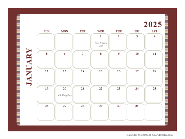 2025 Calendar Template Large Boxes - Free Printable Templates