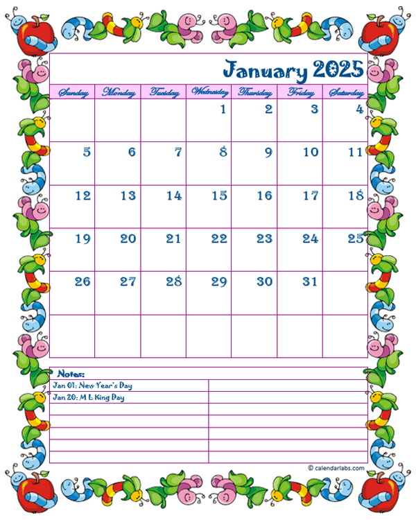 2025 Monthly Cute Kids Calendar Template - Free Printable Templates