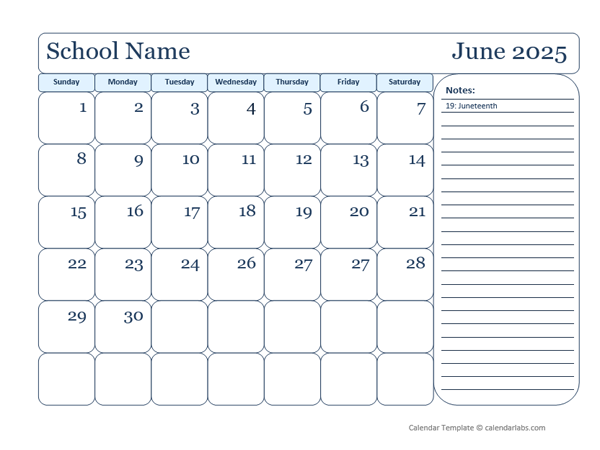 2025 Monthly Free School Jun-Sep Calendar