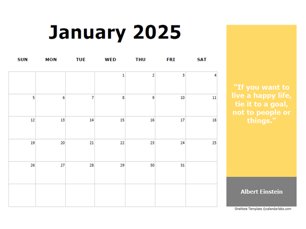 2025 Monthly Onenote Calendar With Quotes - Free Printable Templates