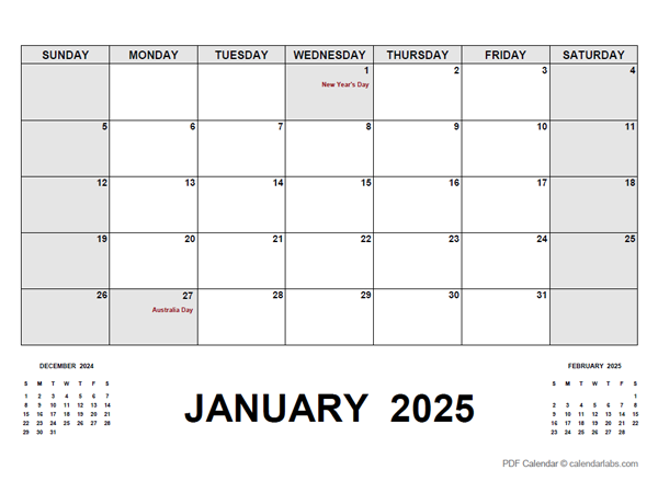 2025 Monthly Planner with Australia Holidays