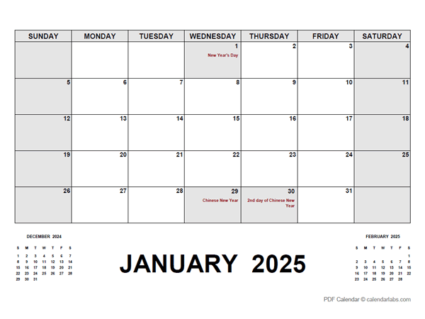 2025 Monthly Planner with Malaysia Holidays