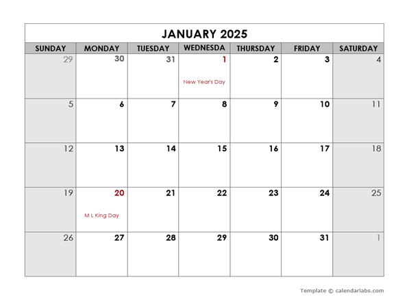 2025 Monthly Calendar with US Holidays